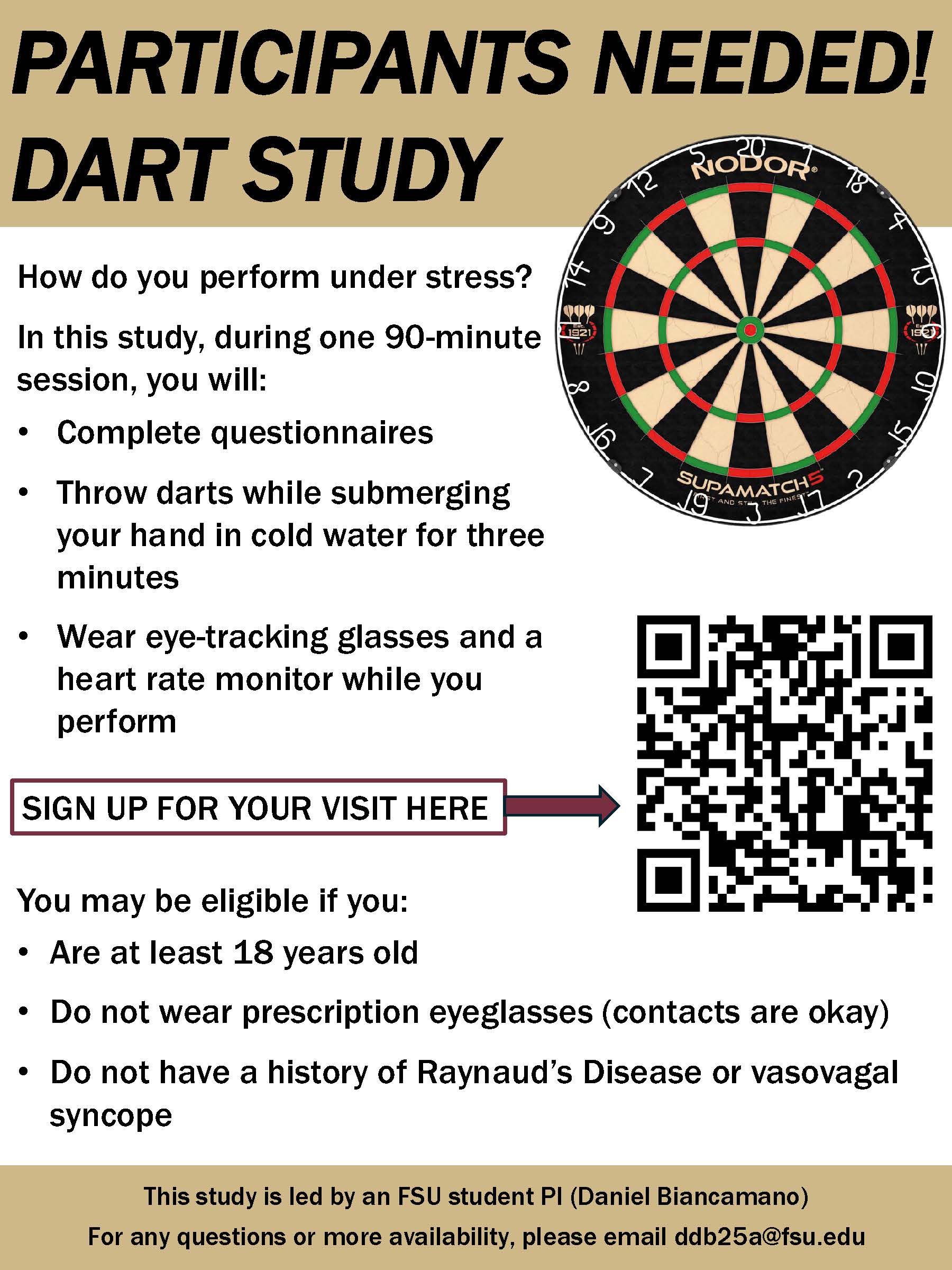 Acute pain and quiet eye dart-throwing study flyer